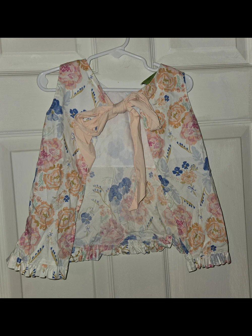 Le Za Me Girls Floral Ruffle Hem Tank - White with Pink & Blue Flowers Sz 24M
